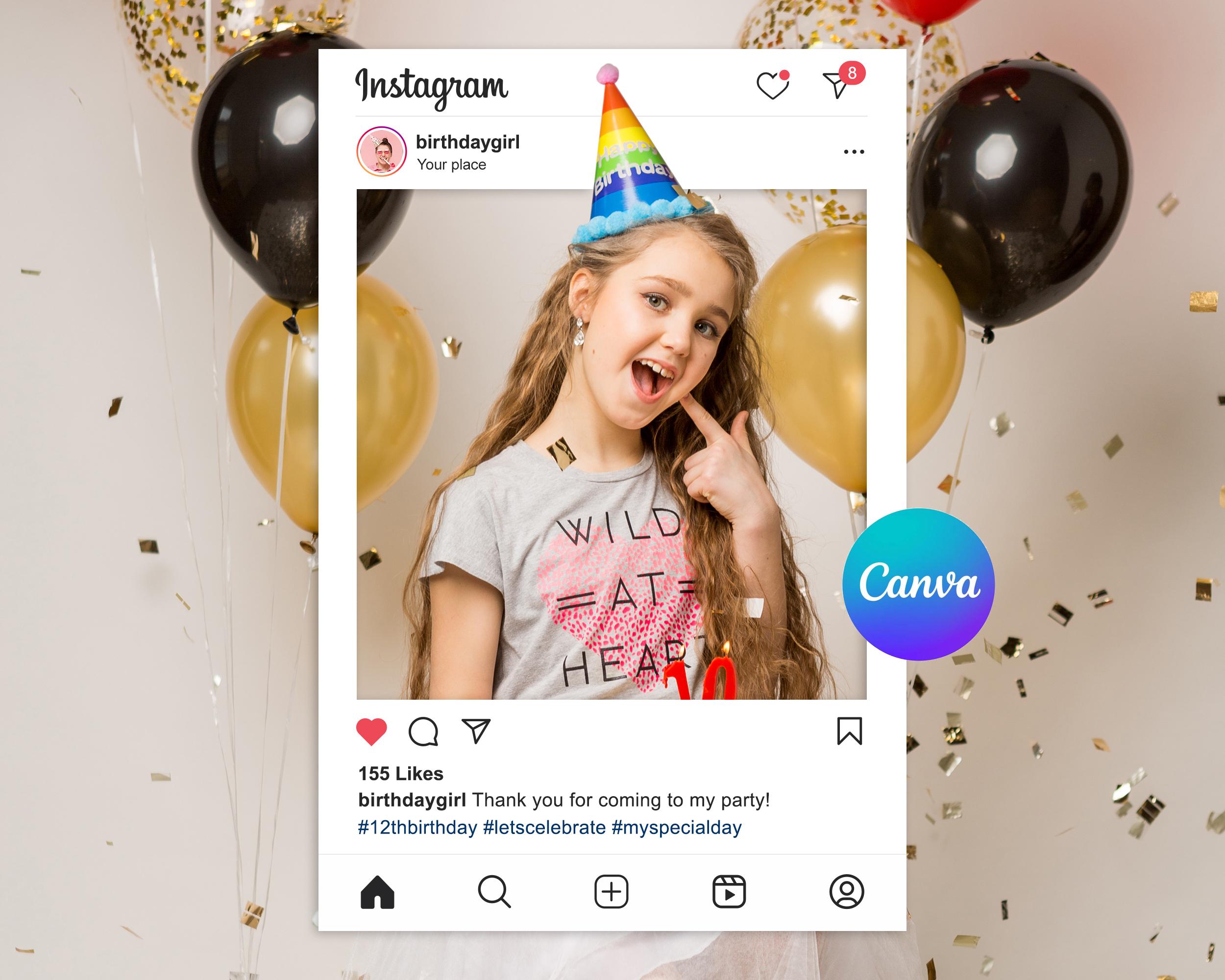 Instagram Photobooth Prop Template, Instagram Photobooth Canva Template, bearbeitbare Photobooth Prop, benutzerdefinierter IG Rahmen für Geburtstagsfotos PNG