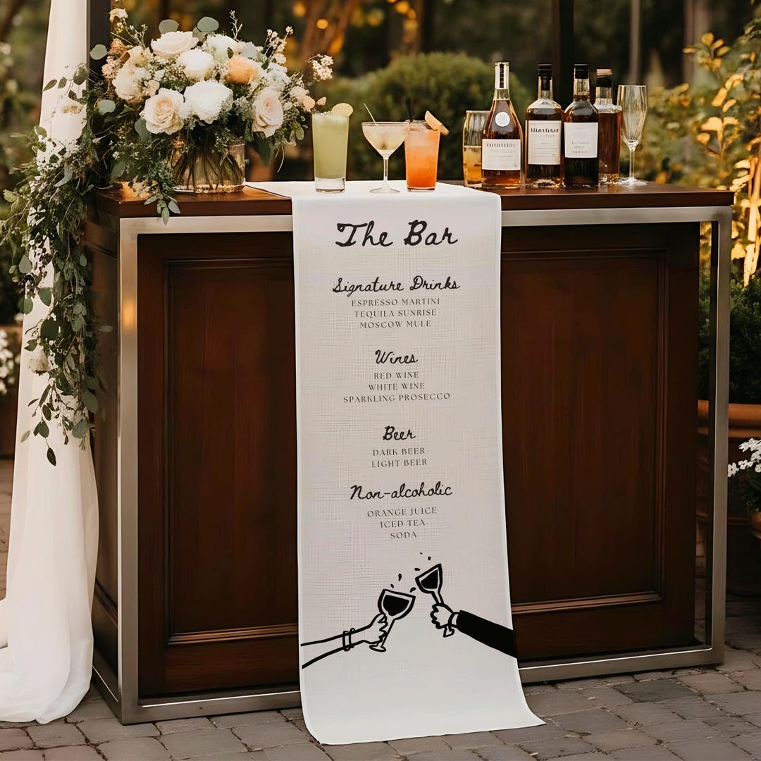 Wedding Drinks Menu Fabric Sign, Personalized Wedding Bar Banner, Boho ...