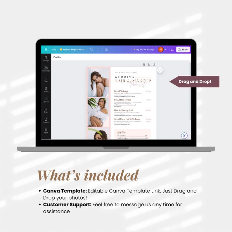 Wedding Hair and Makeup Pricing Guide Template Canva, Bridal Makeup and