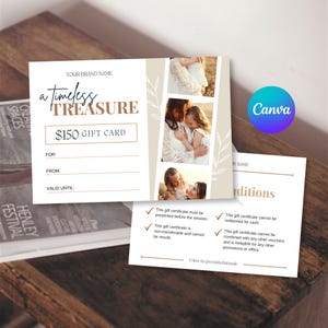 Modelo de certificado de presente para sessão de fotos Canva, Mini cartão-presente para sessão de fotos para fotografia, cupom de fotógrafo editável, voucher para sessão de fotos