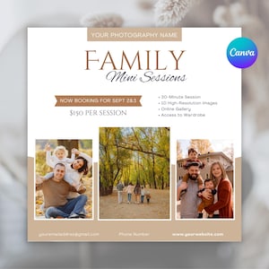Fall Family Mini Sessions Template, Family Photoshoot Social Media Post for Outdoor Family Photographer, Mini Session Photography Template