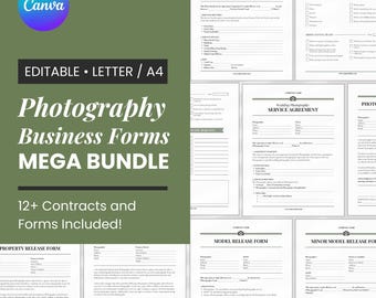 Photography Business Form Bundle, Wedding Photographer Contract Template Bundle, Photography Contract Template for Canva Model Release Form