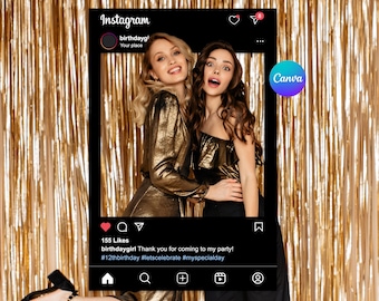 Dunkle Instagram Photobooth Prop Template, Instagram Photobooth Canva Template, druckbare Photobooth Prop, IG Rahmen Mockup für Hochzeitsfotos
