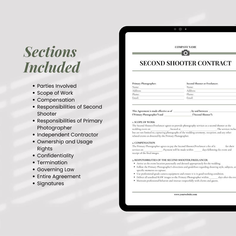 Second Shooter Contract Template Canva for Freelance Wedding Second Shooter Contract Template Canva for Freelance Wedding