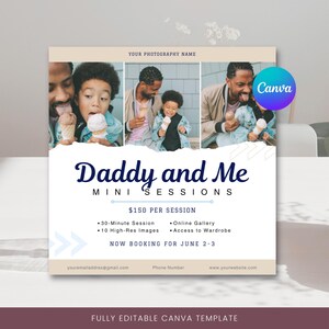 Dad and Me Mini Sessions Canva Vorlage für Vatertags Minis Fotoshooting, Familienfotograf Marketing Post, Papa Sohn Tochter Porträts