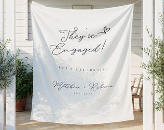 Personalized Engagement Party Welcome Sign, Custom Engaged Announcement Banner, Minimalist Bach Party Tapestry, Simple Bridal Decor Backdrop
