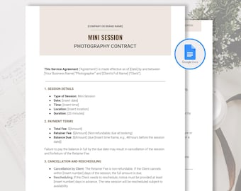 Mini Sessions Contract Template Google Docs Mini Sessions Photography Client Agreement for Mini Photo Session Photographer Service Agreement