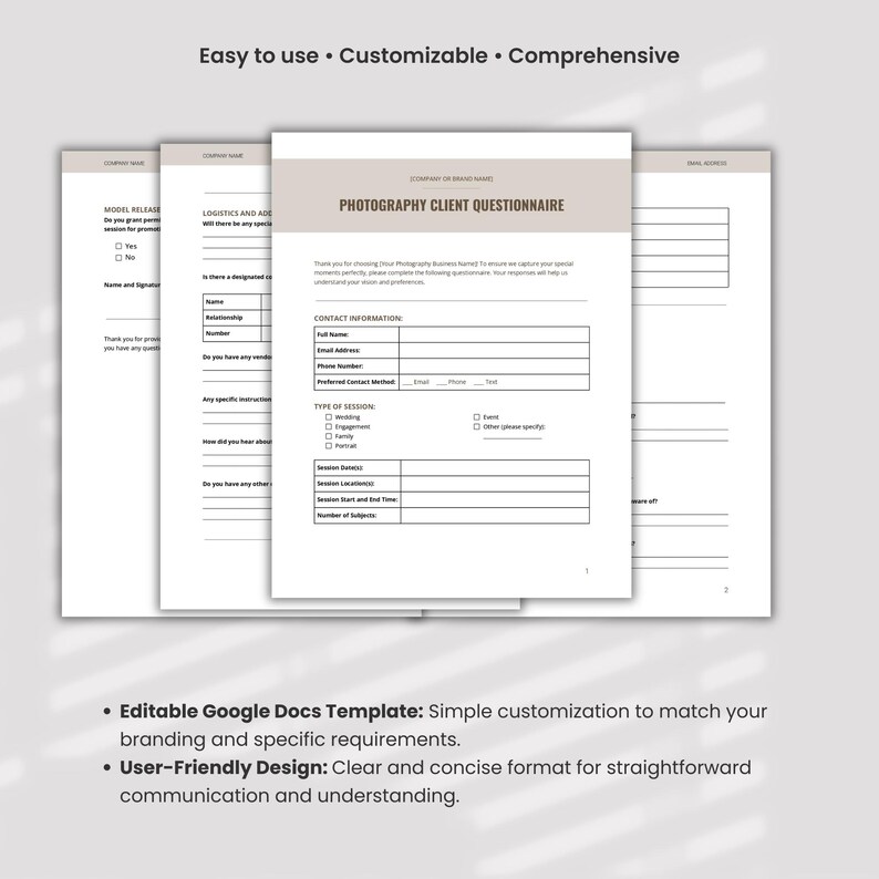 Photography Questionnaire Google Docs Template for Photographer Booking ...