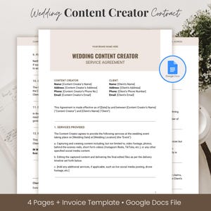 Wedding Content Creator Contract Template Google Docs Wedding Social Media Manager Service Agreement Editable Form Events Client Agreement