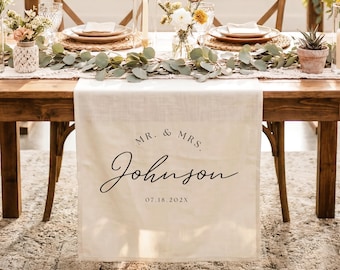 Custom Wedding Table Runner, Linen Sweetheart Table Sign, Personalized Fabric Table Runner with Names, Rustic Wedding Decor for Reception