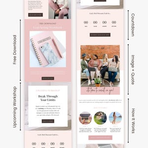 Flodesk email templates for business coaches, consultants, and course creators, featuring customizable colors, text, and images to create a personalized and professional email sequence.