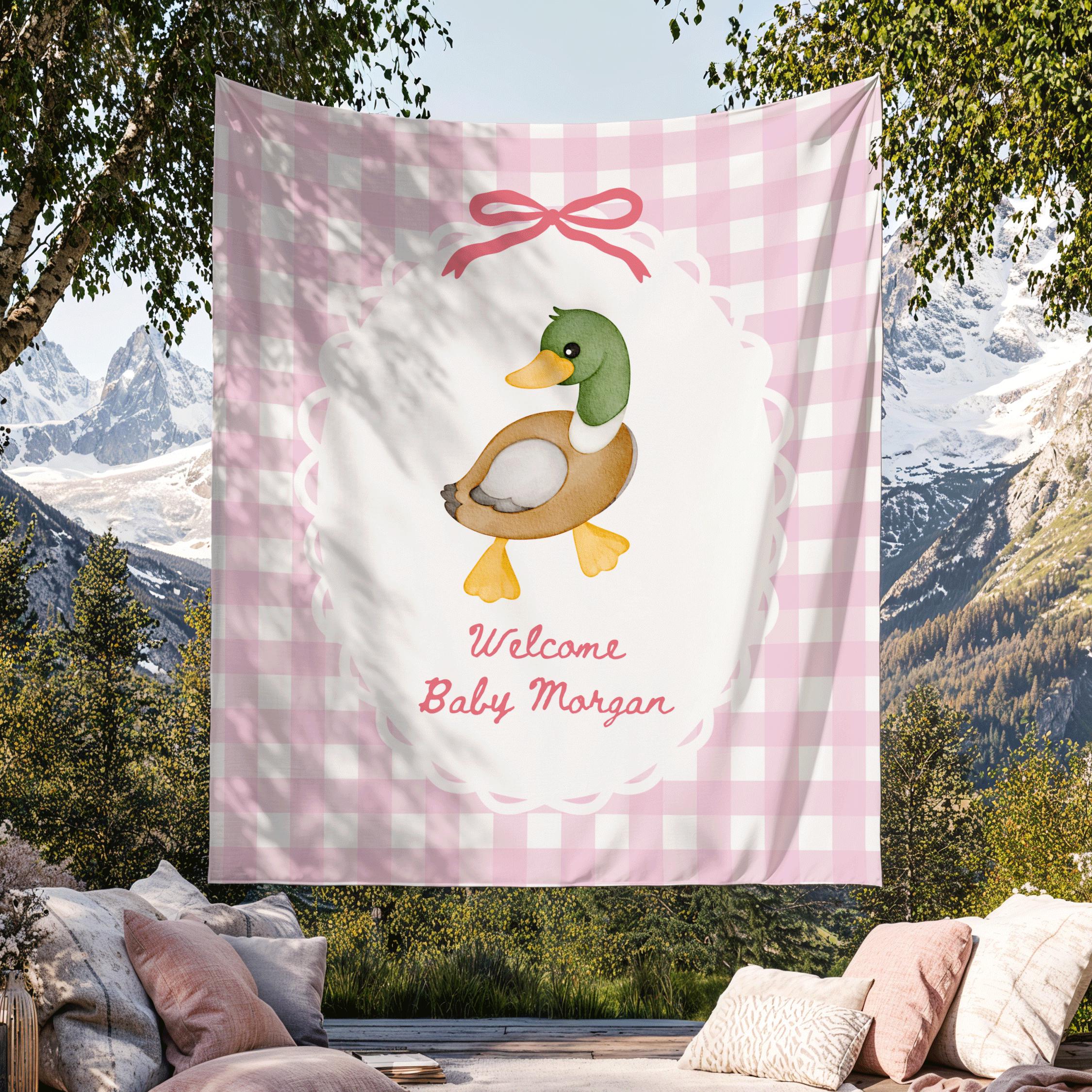 Mallard Duck Baby Announcement Banner, Custom Gingham Nursery Decor ...