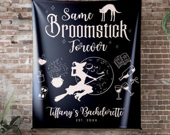 Hexe Brautdusche Wand dekor für Halloween Junggesellinnenparty Tapisserie, Benutzerdefinierte Gruselige Bach Banner, Oktober Verlobung Stoffschild Hintergrund