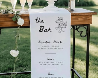 Custom Fabric Wedding Bar Menu Banner, Boho Signature Cocktails Bar Sign, Personalized Wedding Reception Decor