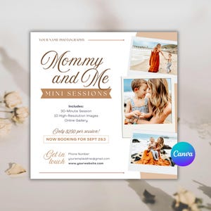 Plantilla de minisesión para mamá y yo en Canva, plantilla de sesión de fotos para el Día de la Madre en Instagram, plantilla editable para fotógrafos y marketing en redes sociales