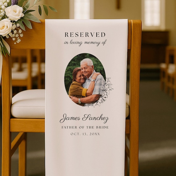 Rustic Wedding Memorial Sign with Photo, Wedding Banner for Memorial, Reserved Fabric Sign for Wedding Chair, Custom In Loving Memory Banner