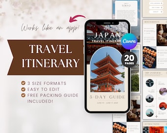 Reiseplanvorlage zum ausdrucken, benutzerdefinierter Reiseführer für Japan, bearbeitbarer Urlaubsplaner Canva-Vorlage, personalisiertes Familienreisebuch