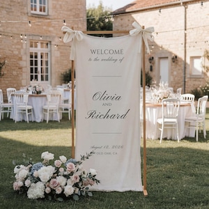 Custom Linen Wedding Banner, Personalized Wedding Welcome Sign, Rustic Engagement Party Decor, Rehearsal Dinner Reception Entrance Tapestry