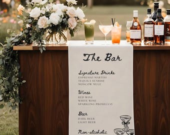Personalized Wedding Bar Menu Banner, Custom Minimalist Fabric Open Bar Sign for Engagement Party, Bachelorette, Reception, Birthday