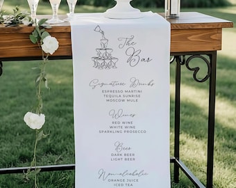 Custom Open Bar Wedding Sign, Personalized Signature Cocktails Menu Fabric Banner for Engagement Party, Reception, Birthday, Bachelorette