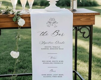 Boho Wedding Bar Menu Banner, Custom Fabric Wedding Bar Sign, Minimalist Reception Decor for Dessert Table, Food Stand, Buffet