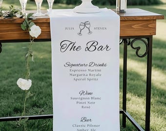 Wedding Bar Menu Fabric Sign, Customized Wedding Bar Banner with Names, Minimalist Reception Decor, Boho Engagement Party Cocktails Tapestry