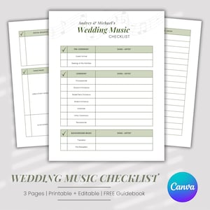 Wedding Music Checklist Template for Wedding Song List Canva Printable Guide for Event DJ Song Itinerary Editable Ceremony Playlist Planner