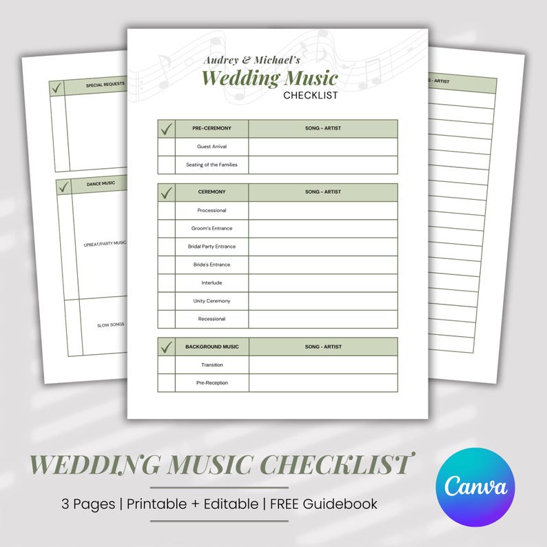 Wedding Music Checklist Template for Wedding Song List Canva Printable Wedding Music Checklist Template for Wedding Song List Canva Printable