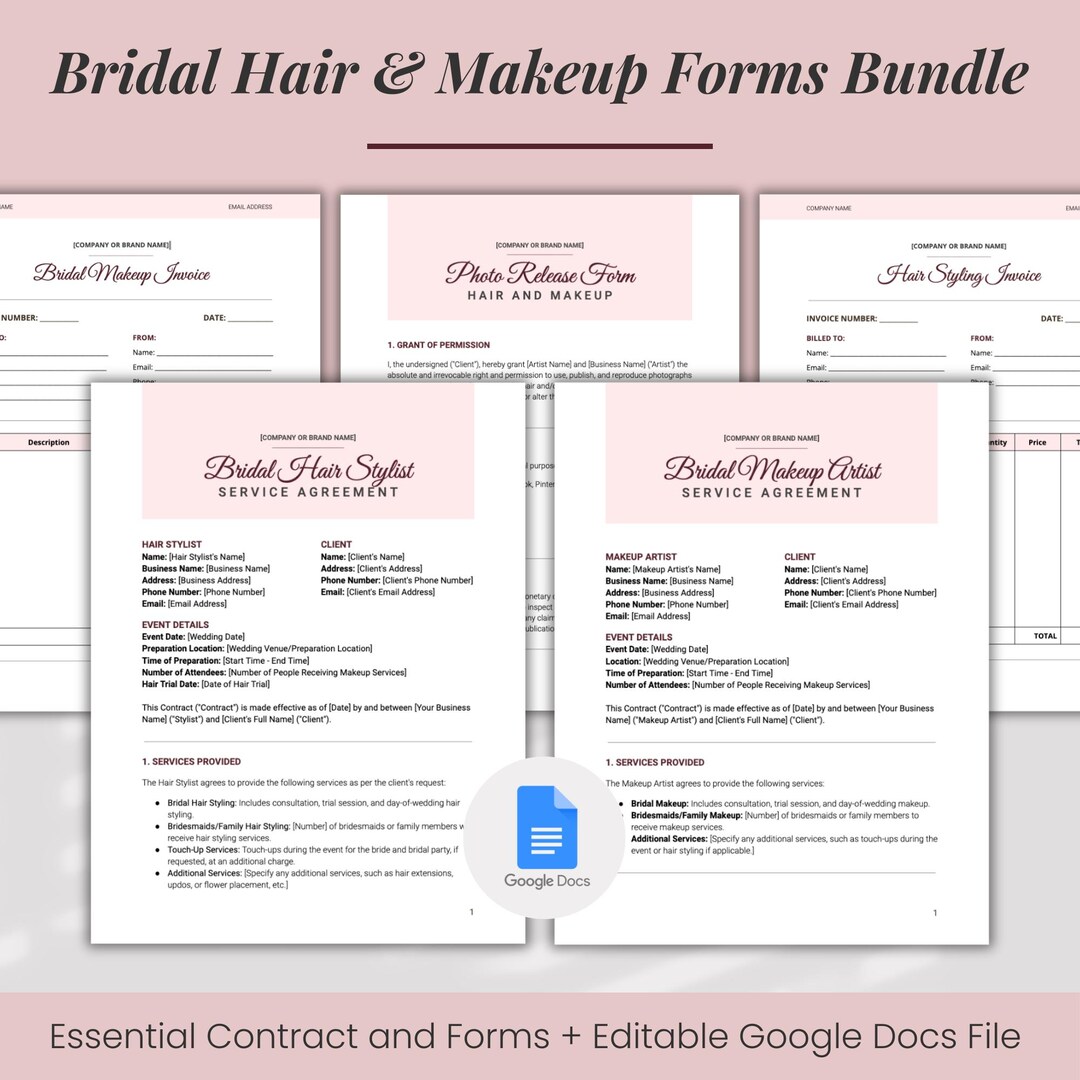 Bridal Hair and Makeup Contract Template for Wedding Hair Styling and ...