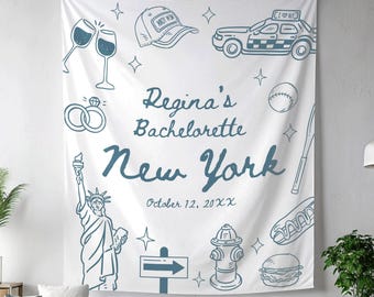 Aangepaste banner vrijgezellenfeest New York, gepersonaliseerd tapijt vrijgezellenfeest, Big Apple achtergrond verlovingsfeest, vlag NYC Girls Weekend