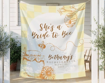 Bride to Bee Welcome Sign, Custom Yellow Bachelorette Party Tapestry, Honey Themed Bridal Shower Backdrop, Bride to Bee Bach Party Banner