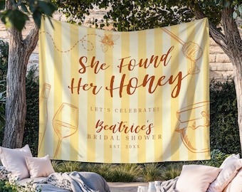 Sie fand ihren Honig kundenspezifische Junggesellinnenparty-Tapisserie, süße Brautparty-Willkommensbanner, Bienen-Braut-Verlobungshintergrund, gelbes Bach-Tuch