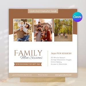 Family Mini Sessions Template for Family Portrait Shoot Social Media Post for Outdoor Family Photography, Mini Session Photographer Template