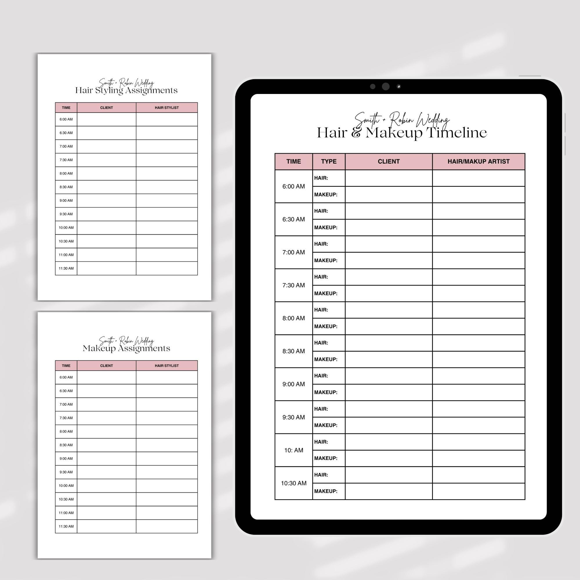 Wedding Hair and Makeup Timeline Template, Glam Team Hair Styling ...
