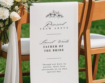 Loving Memory Wedding Sign, Personalized White Linen Chair Banner, In Memory of Loved Ones, Wedding Aisle Sign, Remembrance Ceremony Decor