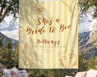 Bride to Bee Bachelorette Party Banner, Honey Themed Bridal Shower Tapestry, Custom Engagement Party Welcome Sign, Personalized Cloth Decor