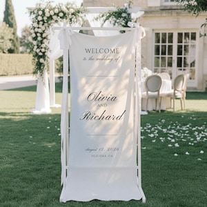 Custom Linen Wedding Banner, Personalized Wedding Welcome Sign, Rustic Engagement Party Decor, Rehearsal Dinner Reception Entrance Tapestry image 2
