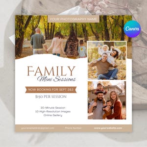 Family Mini Sessions Template, Outdoor Family Portrait Shoot Social Media Post, Fall Family Photography, Mini Session Photographer Template