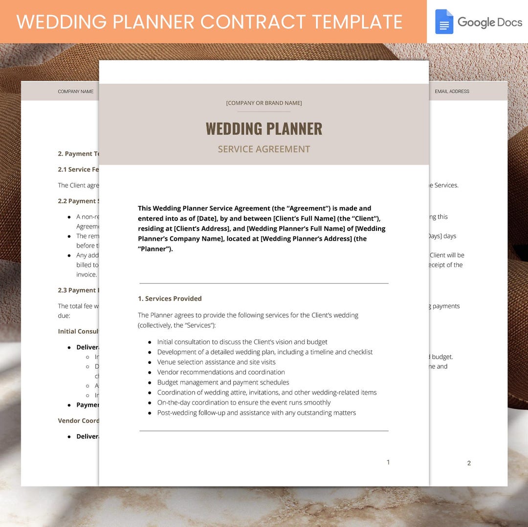 Wedding Planner Contract Template Google Doc for Wedding Coordinator