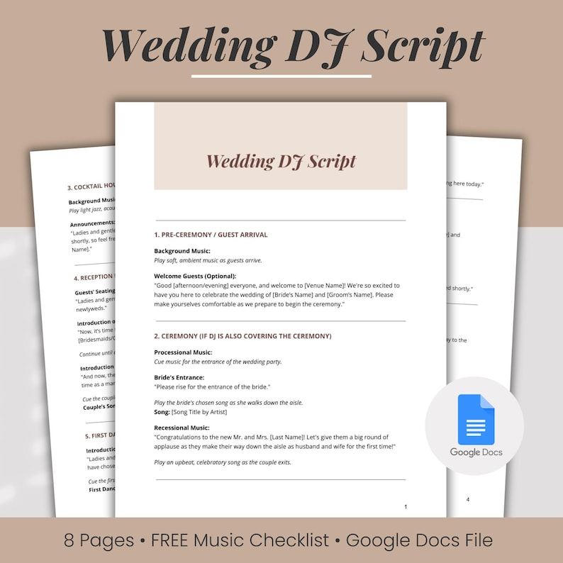 Wedding DJ Script Template Google Docs Pre written Wedding DJ Ceremony
