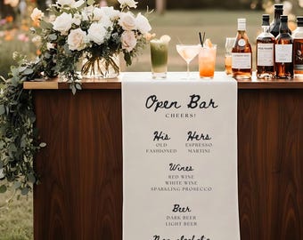 Custom Wedding Bar Sign, Personalized Signature Cocktails Menu Fabric Banner, Minimalist Boho Reception Decor for Birthday, Engagement Party