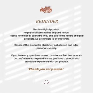 Reminder from NorahPrints on Etsy: Digital products are not eligible for refunds. Contact us for any questions or assistance needed.