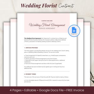 Wedding Florist Contract Template Google Docs, Events Floral Arrangement Service Agreement, Flower Shop Client Business Form Legal Document