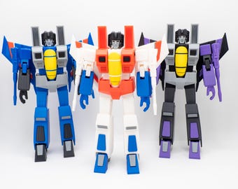Transformers G1 Seeker Trio: Starscream, Skywarp, Thundercracker – figurki do samodzielnego montażu lub w formie składanej, z ruchomymi elementami