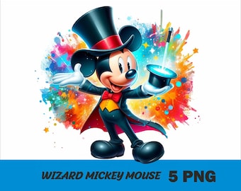 5 PNG Wizard Mickey Png Mouse Splash and Watercolor Png Mickey Transparent PNG file for Sublimation