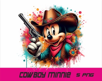 5 PNG Cowgirl Minnie Png Mouse Splash and Watercolor Png  Minnie  Transparent PNG file for Sublimation Western Minnie PNG
