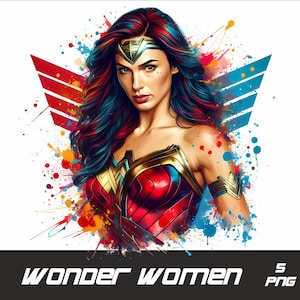 5 PNG Superhero W-Woman  Png Superhero Splash and Watercolor Png W-Woman Transparent PNG file for Sublimation