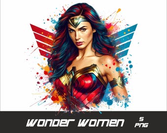 5 PNG Superhero W-Woman  Png Superhero Splash and Watercolor Png W-Woman Transparent PNG file for Sublimation