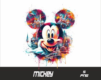 5 PNG Traveller Mickey Png Mouse Splash and Watercolor Png Mickey Transparent PNG file for Sublimation
