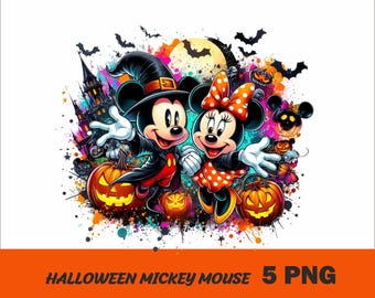 5 PNG Halloween Mickey and Minnie Png Mouse Splash and Watercolor Png Minnie and Mickey Transparent PNG file for Sublimation
